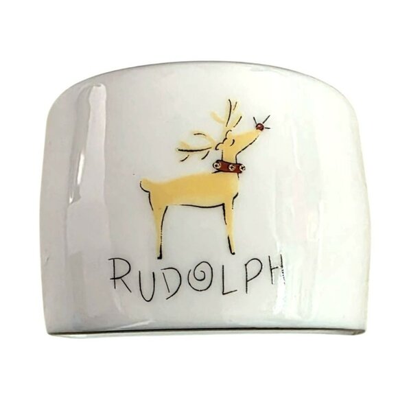9 VTG Pottery Barn Reindeer Napkin Rings Christmas Holiday Rudolph Dancer Cupid - Picture 3 of 12